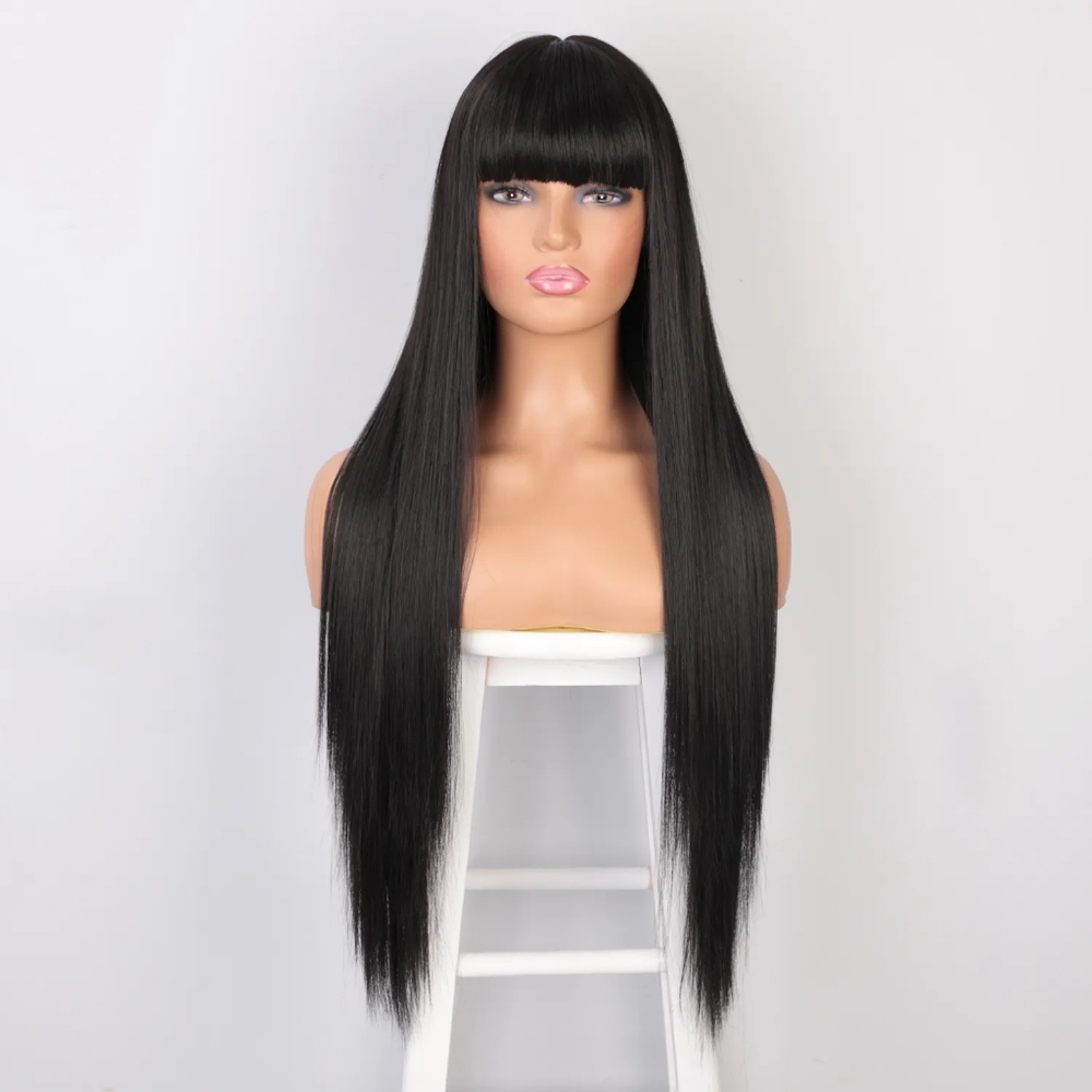 Premium synthetic black bang wig